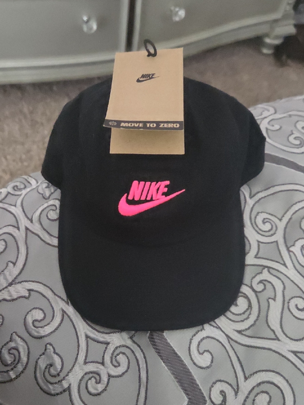 Kids Nike Black Baseball Cap with Bright Pink Logo